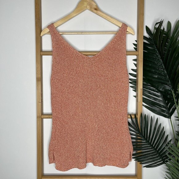 SOLD Country Road Orange Multi Knit Tank Top Size L Sleeveless V Neck Casual - Picture 3 of 13